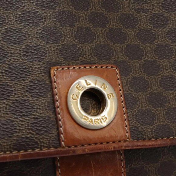 CELINE Macadam Canvas Shoulder Bag PVC Leather Brown Gold Auth - Picture 9 of 16